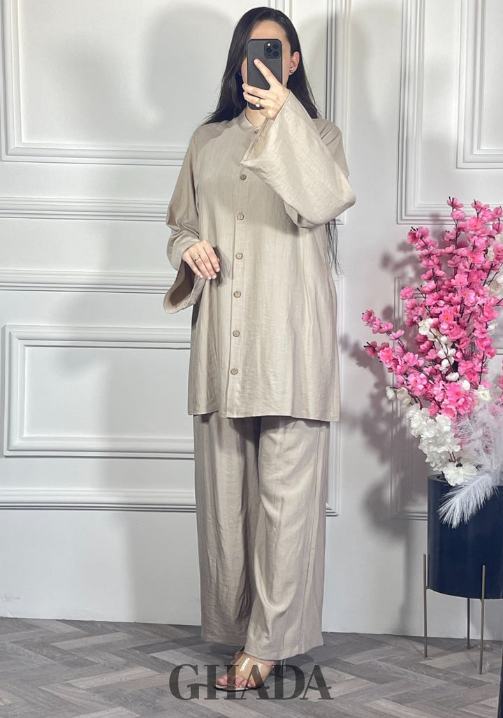 Ensemble en lin brodé - beige