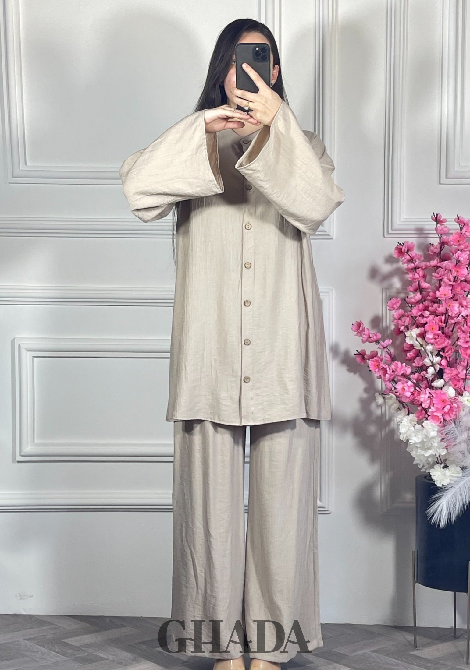 Ensemble en lin brodé - beige