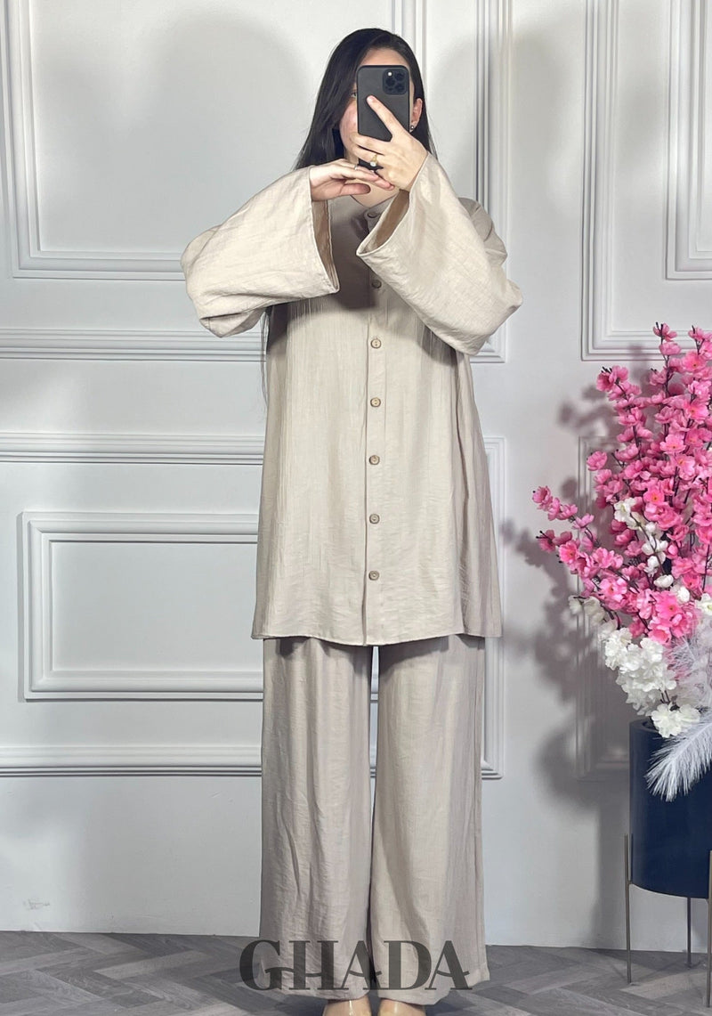 Ensemble en lin brodé - beige