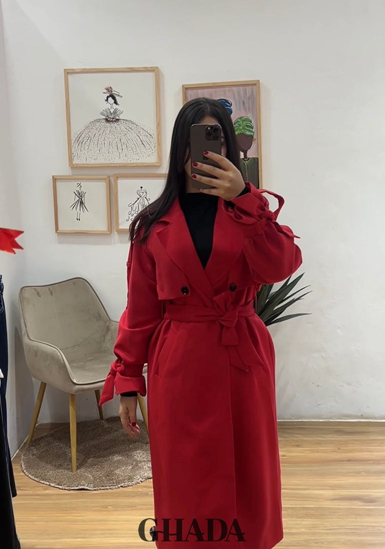 Trench oversize long en rouge