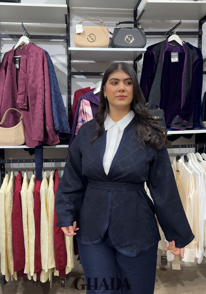 Kimono brocard en bleu marine