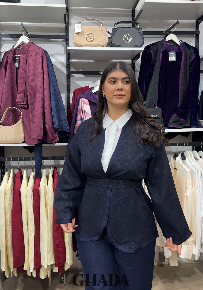 Kimono brocard en bleu marine