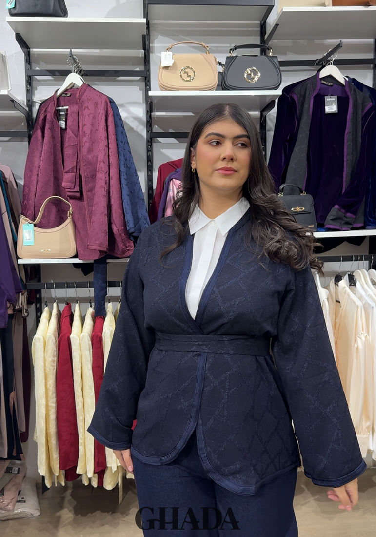 Kimono brocard en bleu marine
