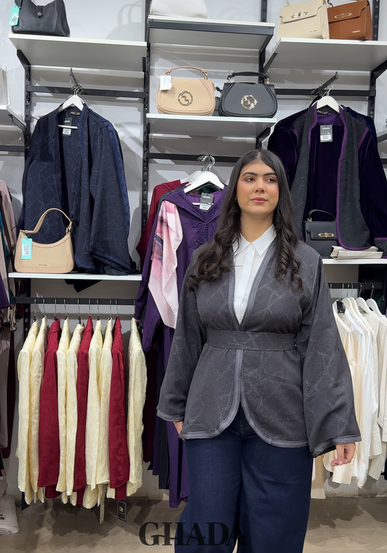 Kimono brocard en gris