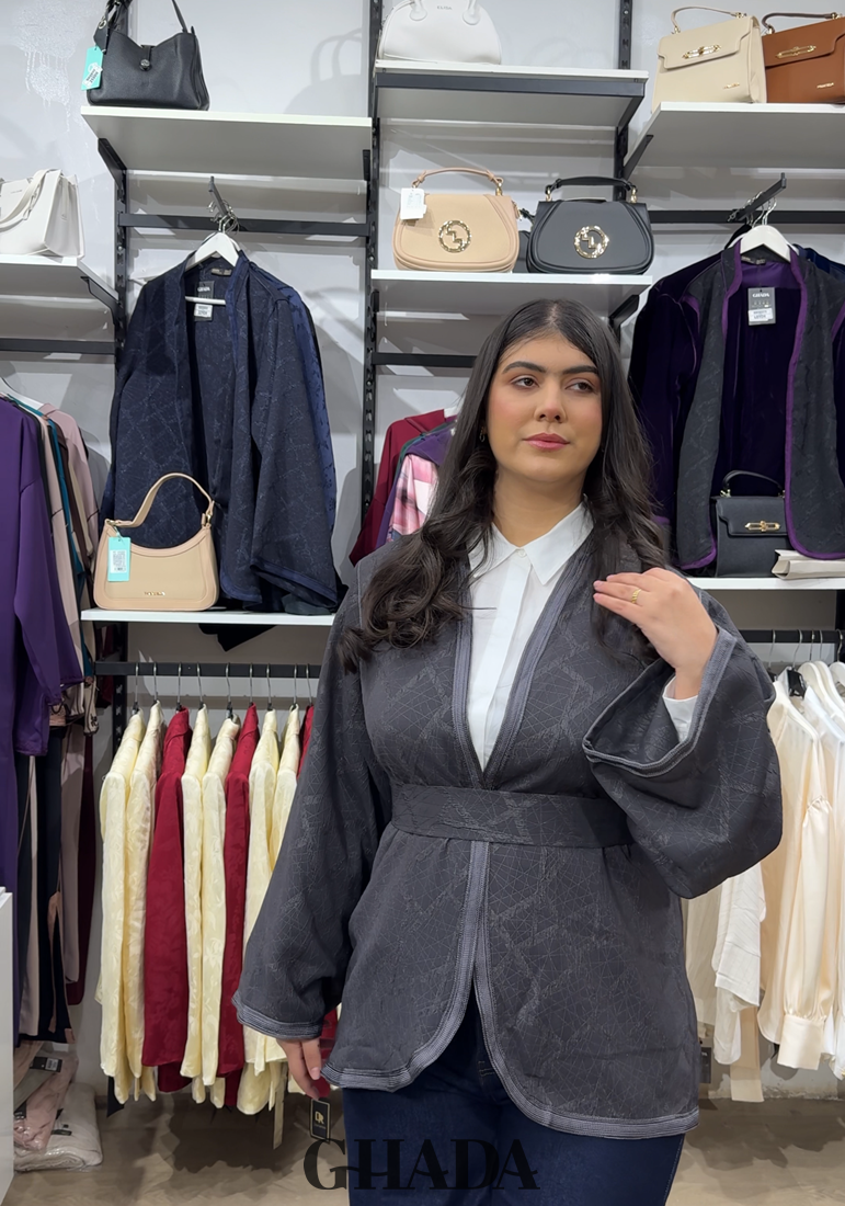 Kimono brocard en gris