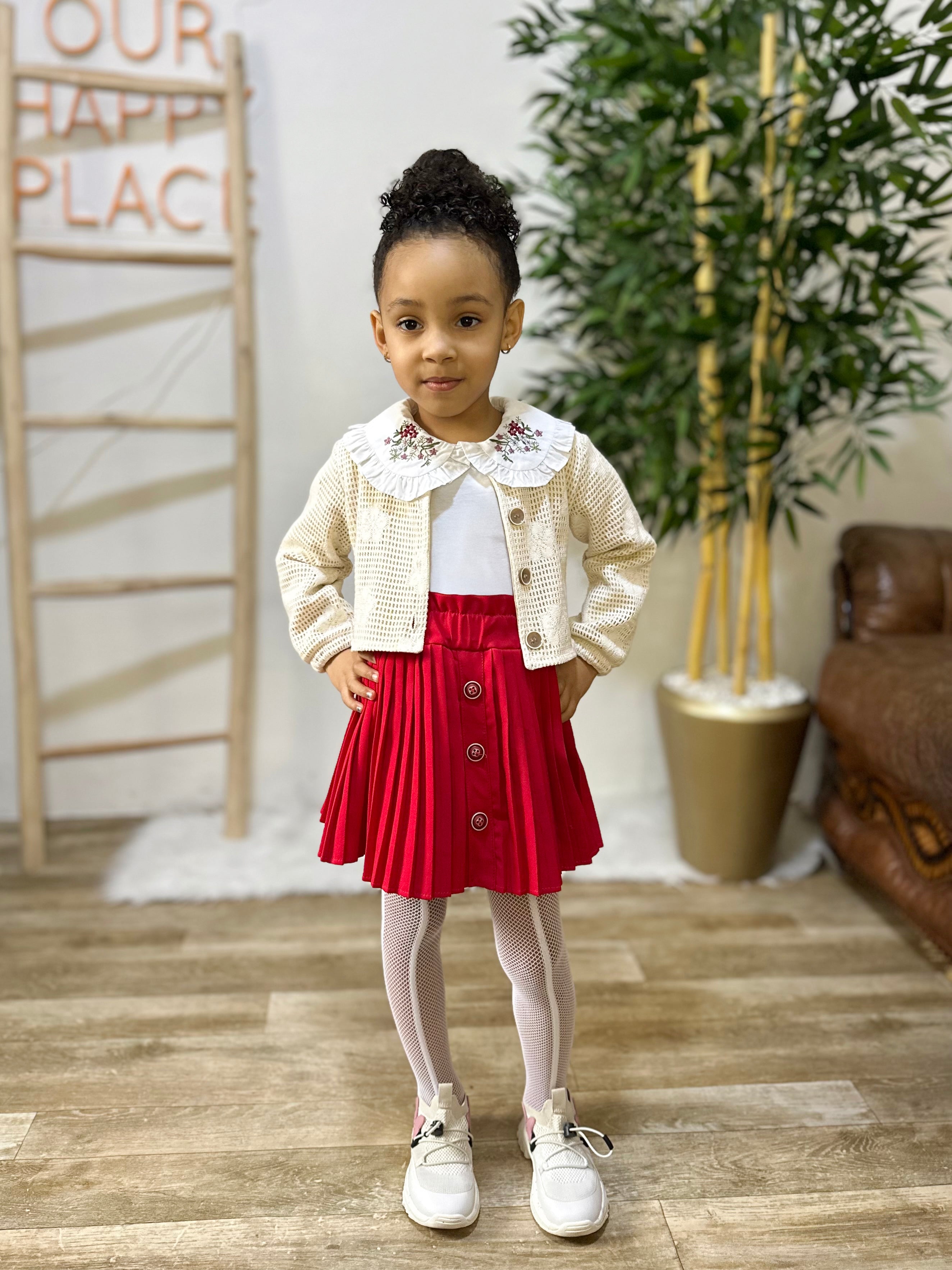 Elegant Girls' 3-Piece Set - Skirt, Blouse & Knit Jacket