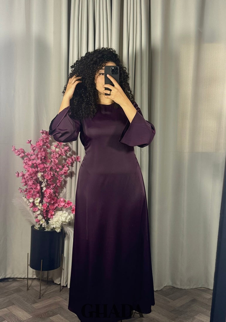فستان ساتان طويل وأنيق – موف