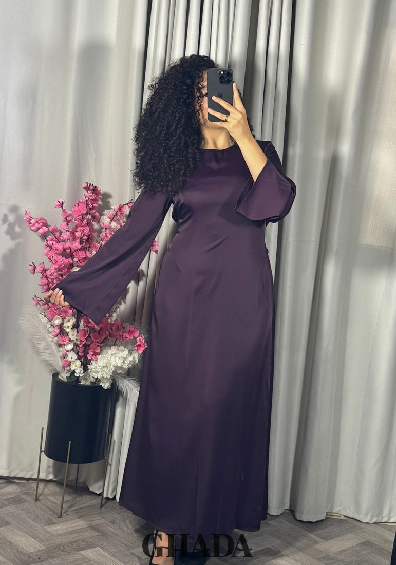 فستان ساتان طويل وأنيق – موف