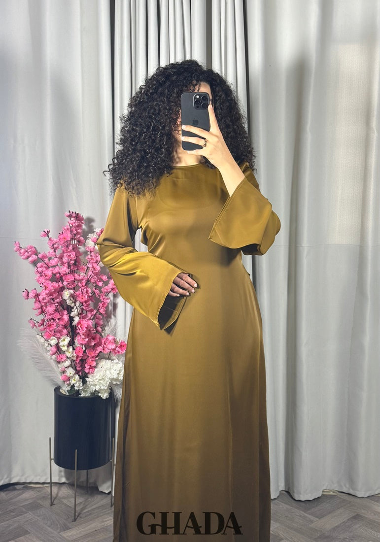 Robe longue satinée seafoam