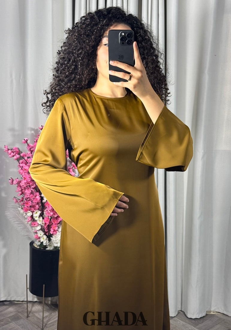 Robe longue satinée seafoam