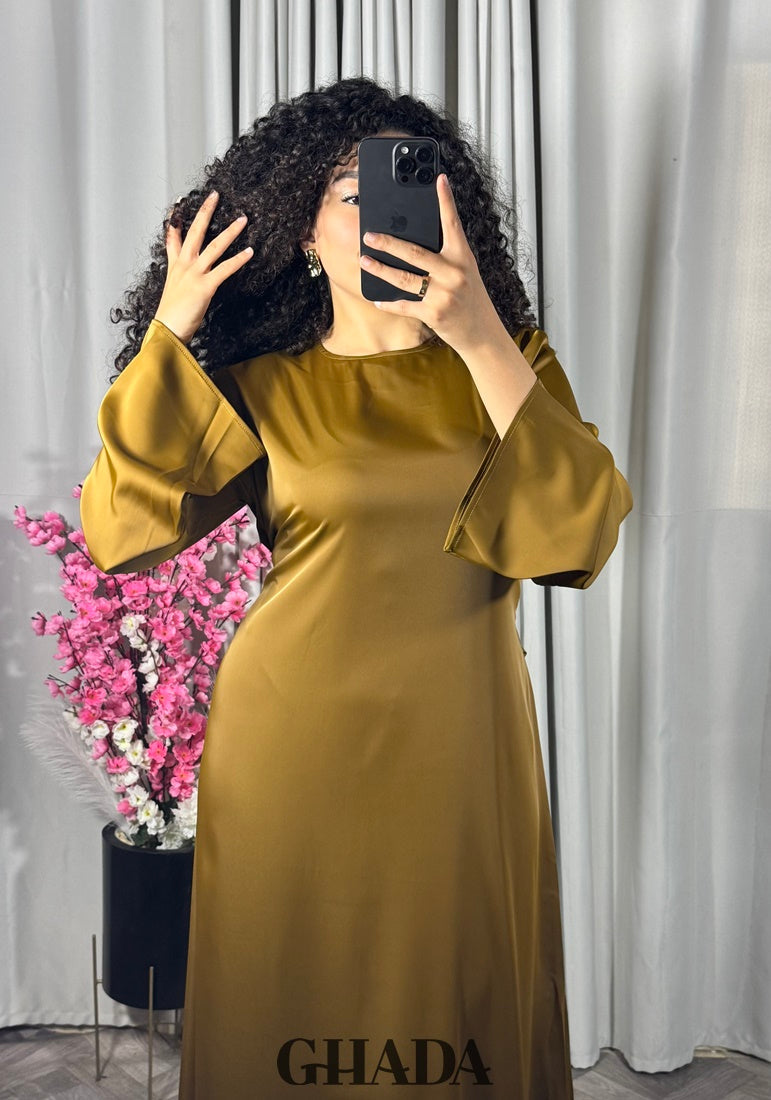 Robe longue satinée seafoam