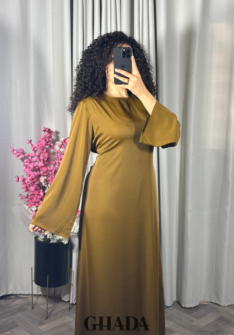 Robe longue satinée seafoam
