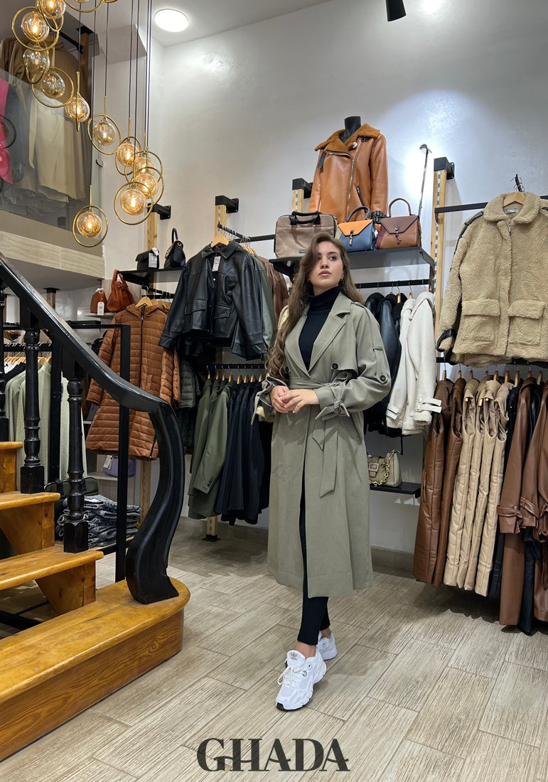 Trench oversize long en vert kaki