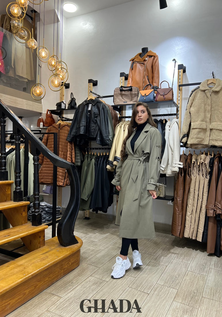 Trench oversize long en vert kaki