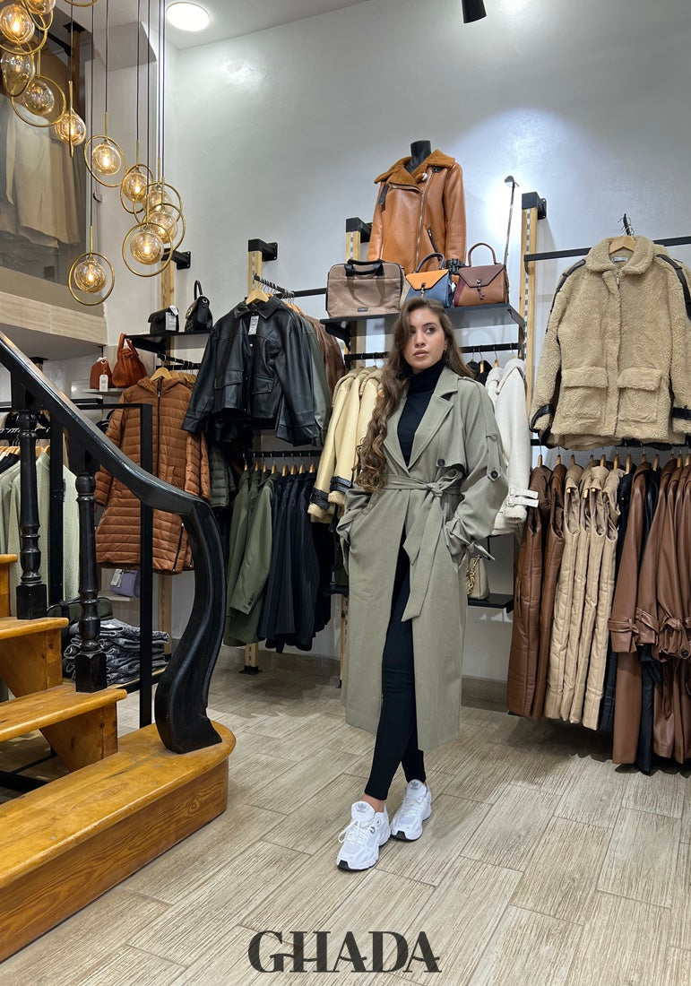 Trench oversize long en vert kaki