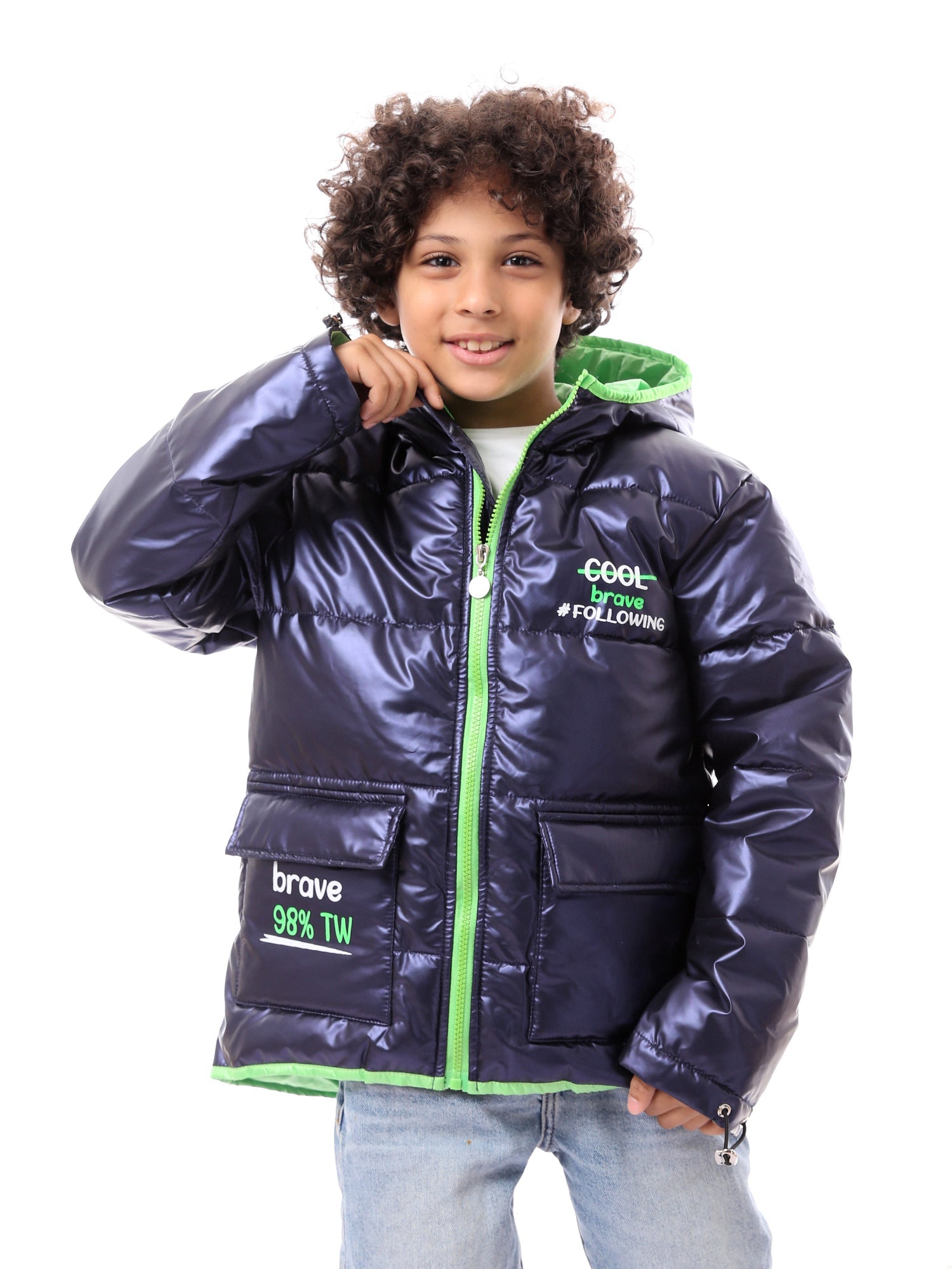 Veste d'hiver doublée pour garçons avec fermeture éclair et capuche - JAC23WFWP28805TB1