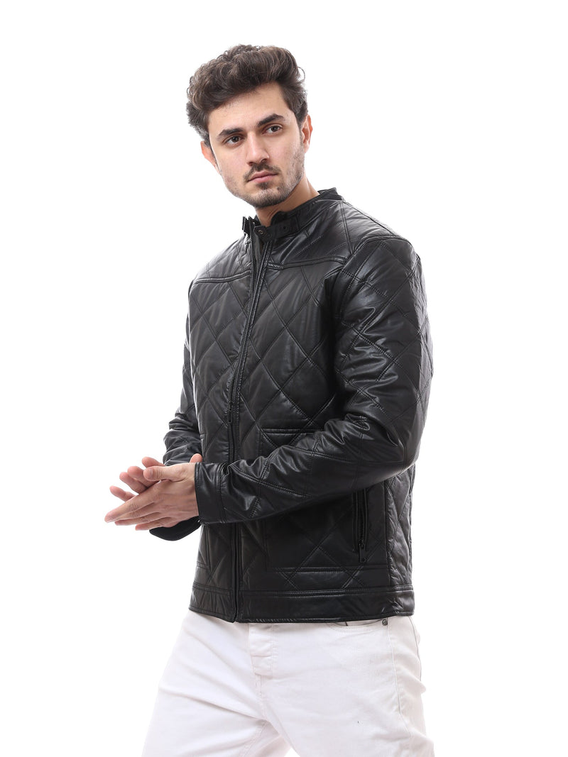جاكيت رجالي جلد صناعي مبطّن بتصميم شبابي - JAC23WLET28262TM1