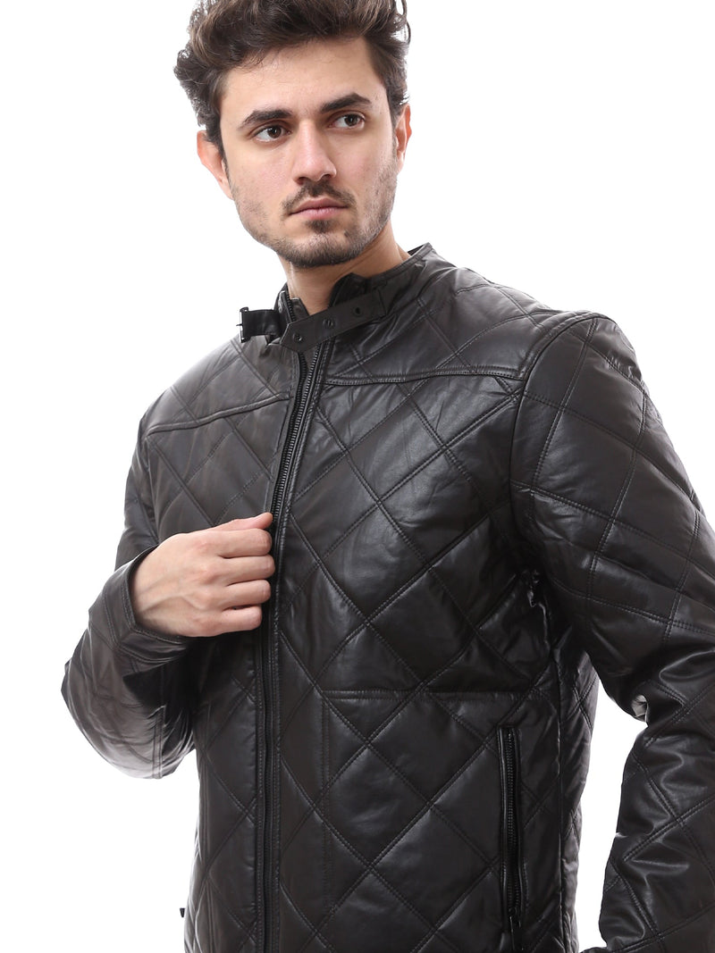 جاكيت رجالي جلد صناعي مبطّن بتصميم شبابي - JAC23WLET28262TM1