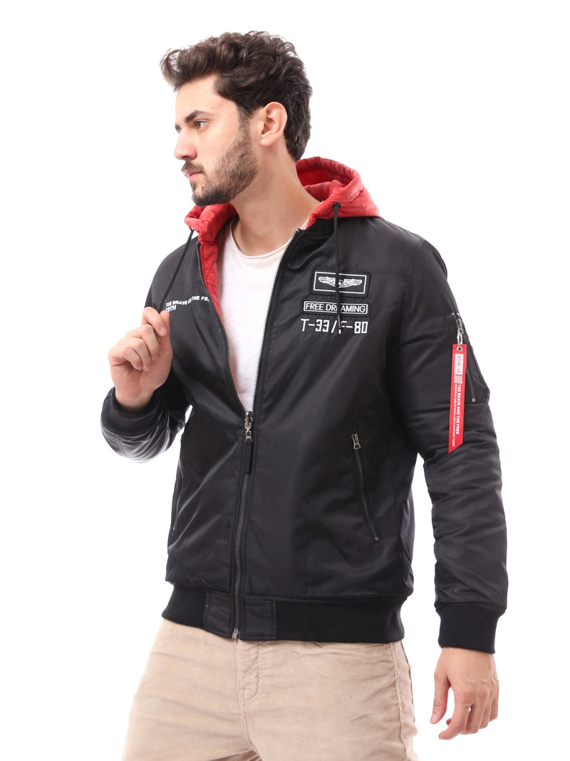 جاكيت رجالي مزود بغطاء رأس ومطبوعات عصرية -JAC24WFWP28382TM1