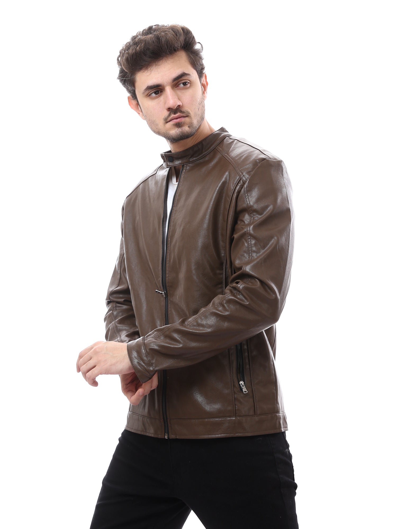 Veste Homme Marron Style Cuir Zippée – Look Moderne et Élégant - JAC24WLBP28360TM1