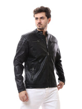 Veste homme en cuir avec fermeture zippée au design moderne - JAC24WLET28387TS1