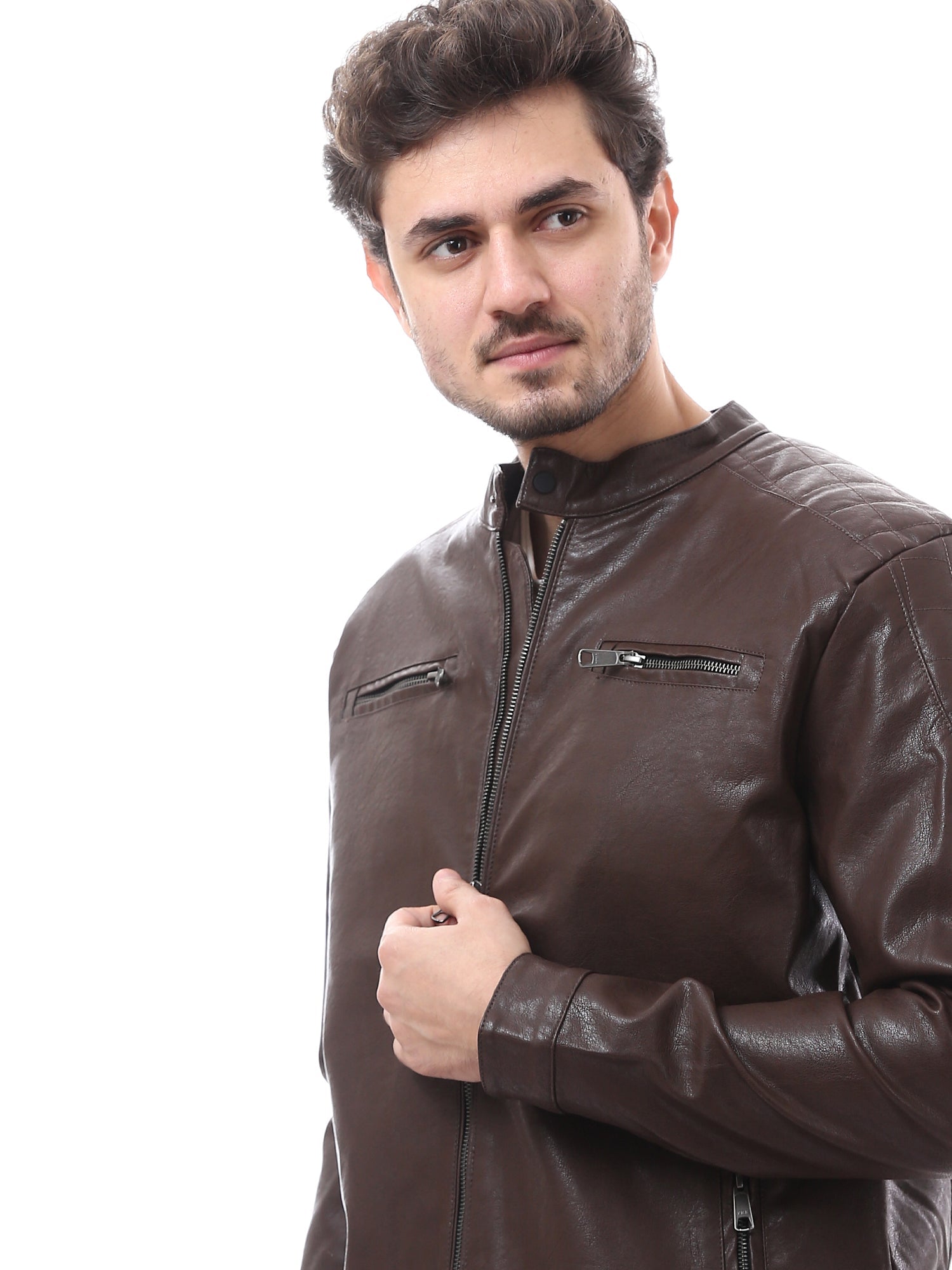 Veste homme en cuir avec fermeture zippée au design moderne - JAC24WLET28387TS1