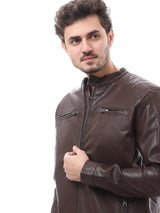 Veste homme en cuir avec fermeture zippée au design moderne - JAC24WLET28387TS1