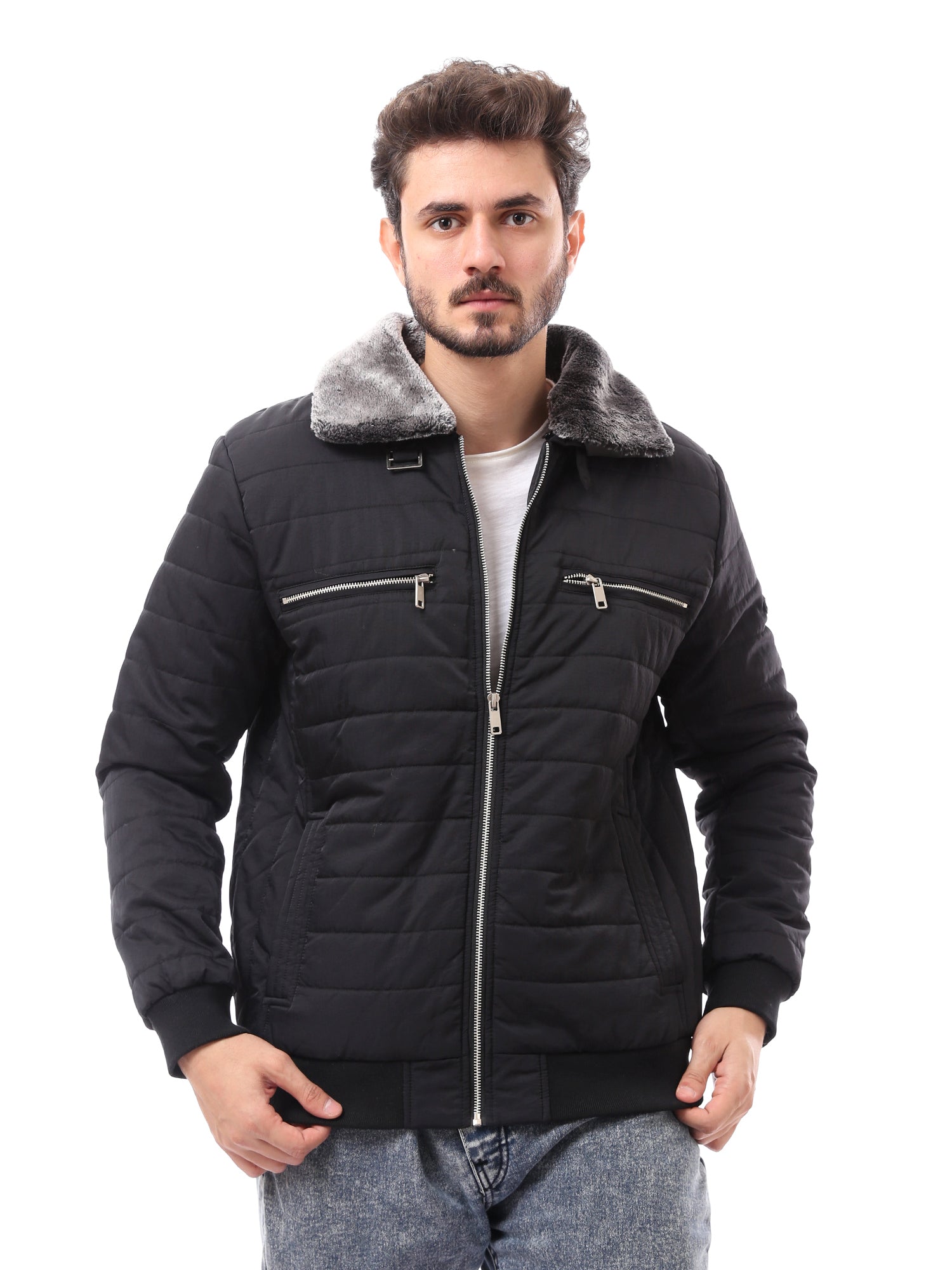 جاكيت رجالي مبطن بغطاء فروي وتصميم عصري - JAC24WWBP28417TM1