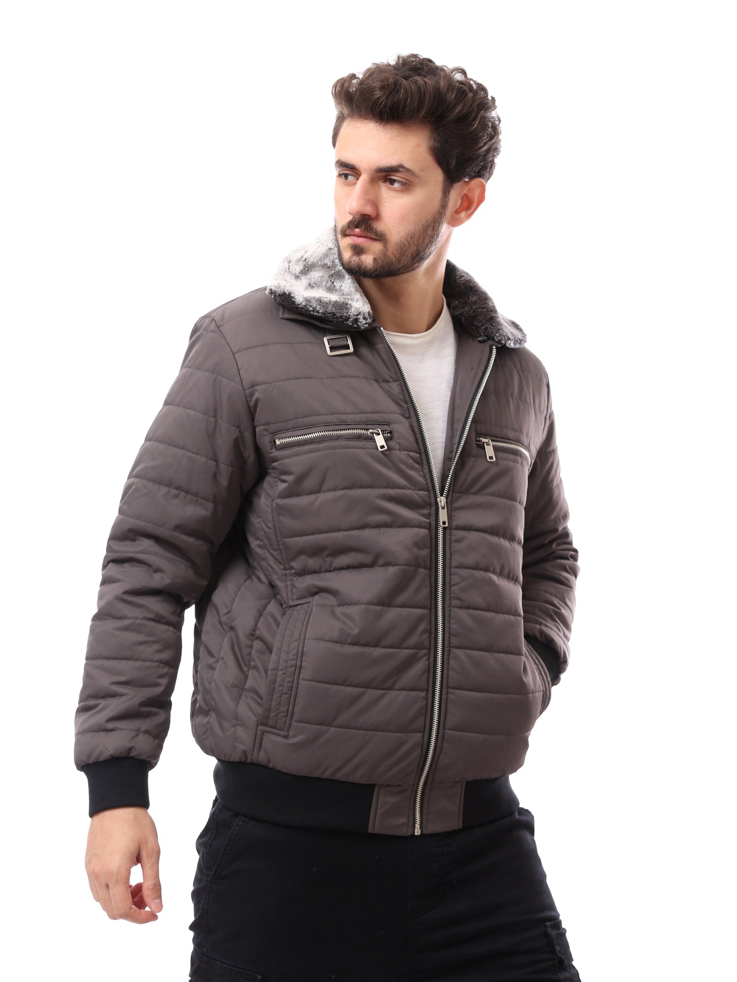 Veste homme matelassée avec capuche en fausse fourrure et design moderne - JAC24WWBP28417TM1
