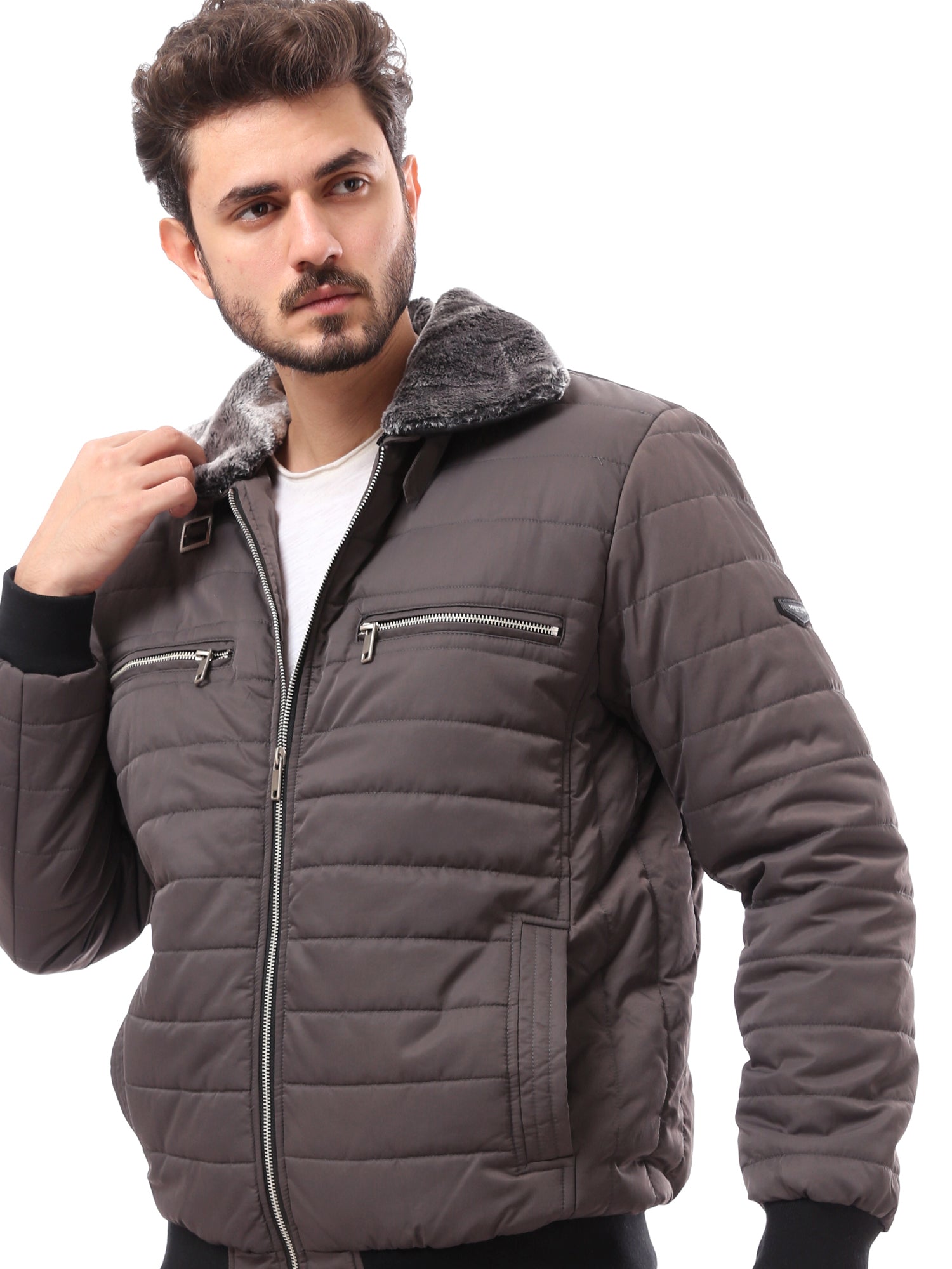 Veste homme matelassée avec capuche en fausse fourrure et design moderne - JAC24WWBP28417TM1