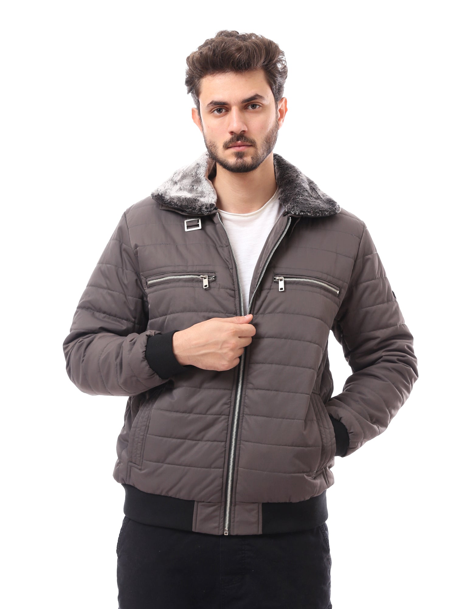Veste homme matelassée avec capuche en fausse fourrure et design moderne - JAC24WWBP28417TM1