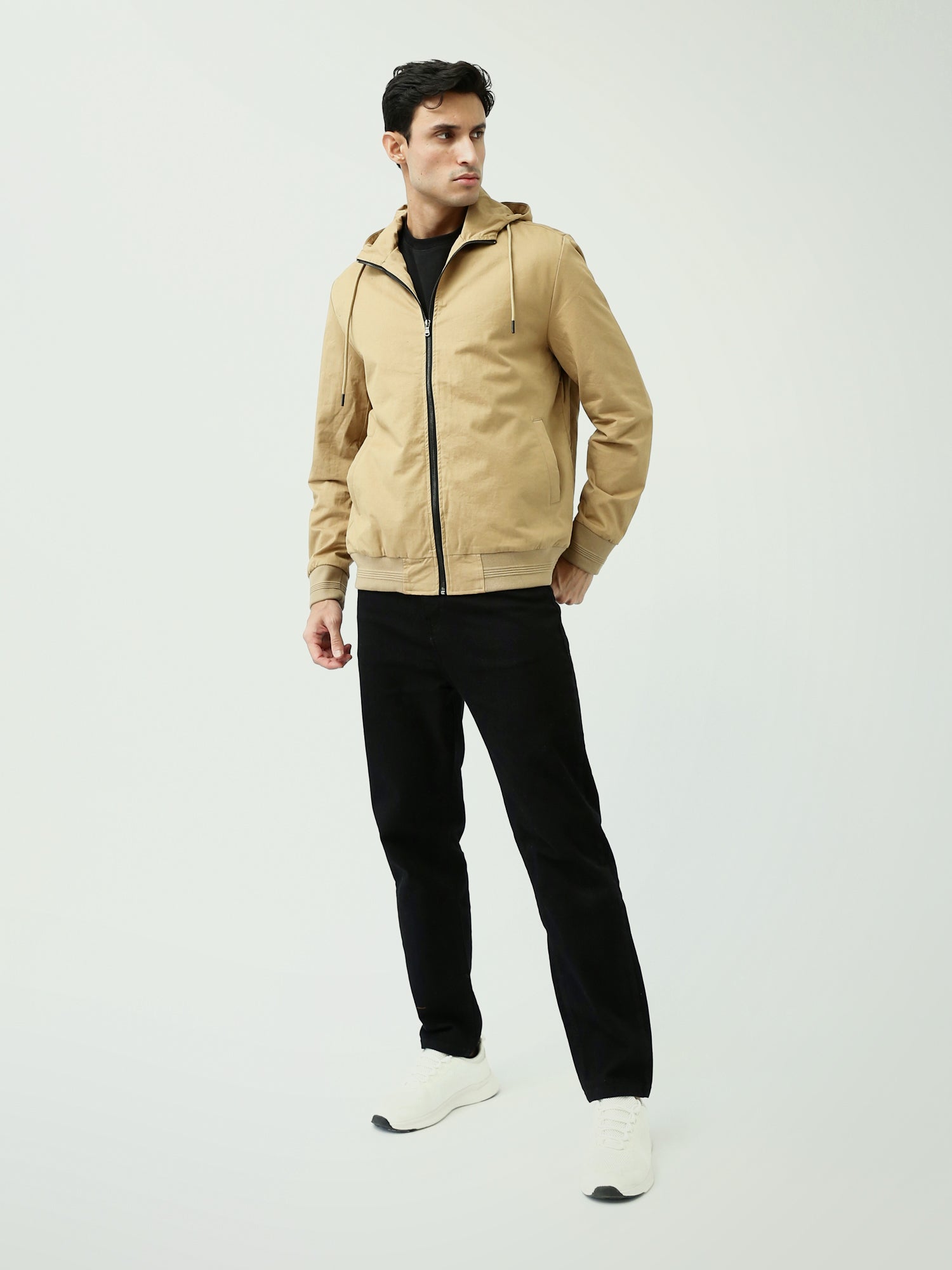 Veste à capuche beige pour homme – Style décontracté avec fermeture éclair - JAC25WWBP28009TM1