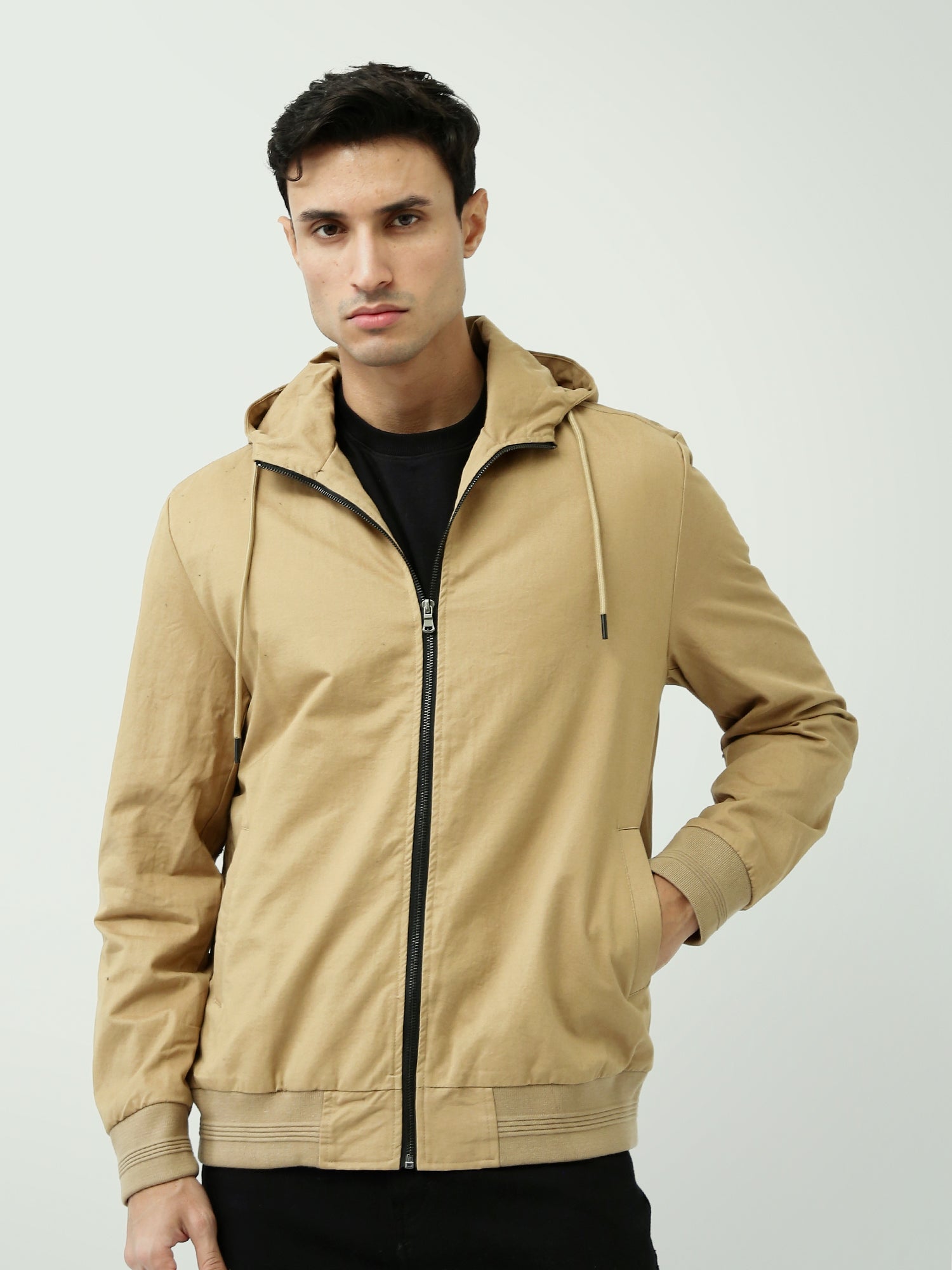 Veste à capuche beige pour homme – Style décontracté avec fermeture éclair - JAC25WWBP28009TM1
