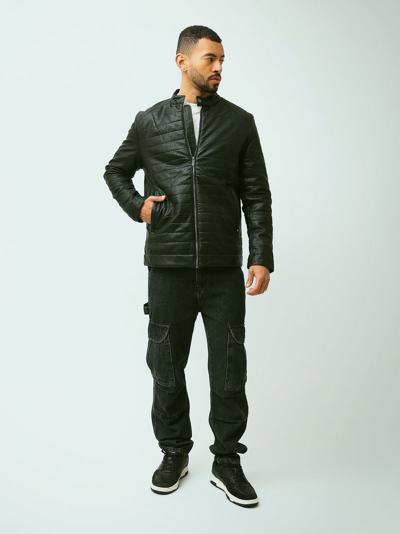 Blouson Homme Effet Cuir Matelassé à Col Montant Zippé - JAC26WLBP28410TM1