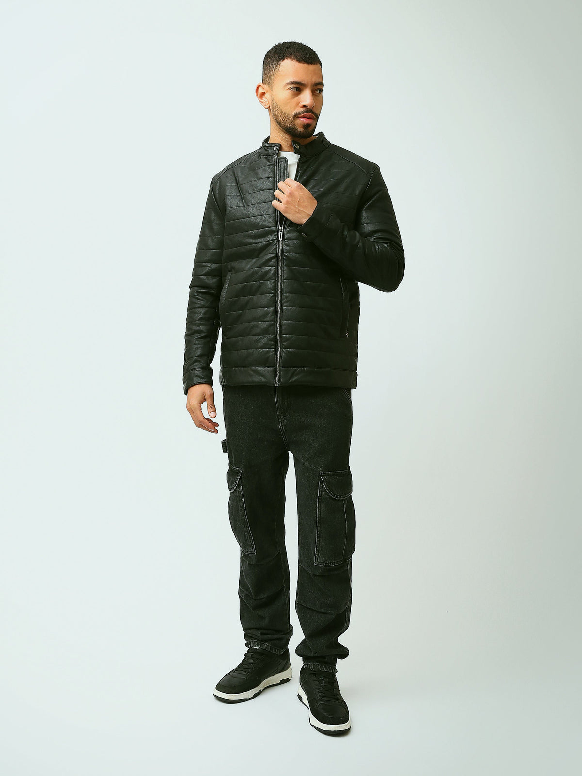 Blouson Homme Effet Cuir Matelassé à Col Montant Zippé - JAC26WLBP28410TM1
