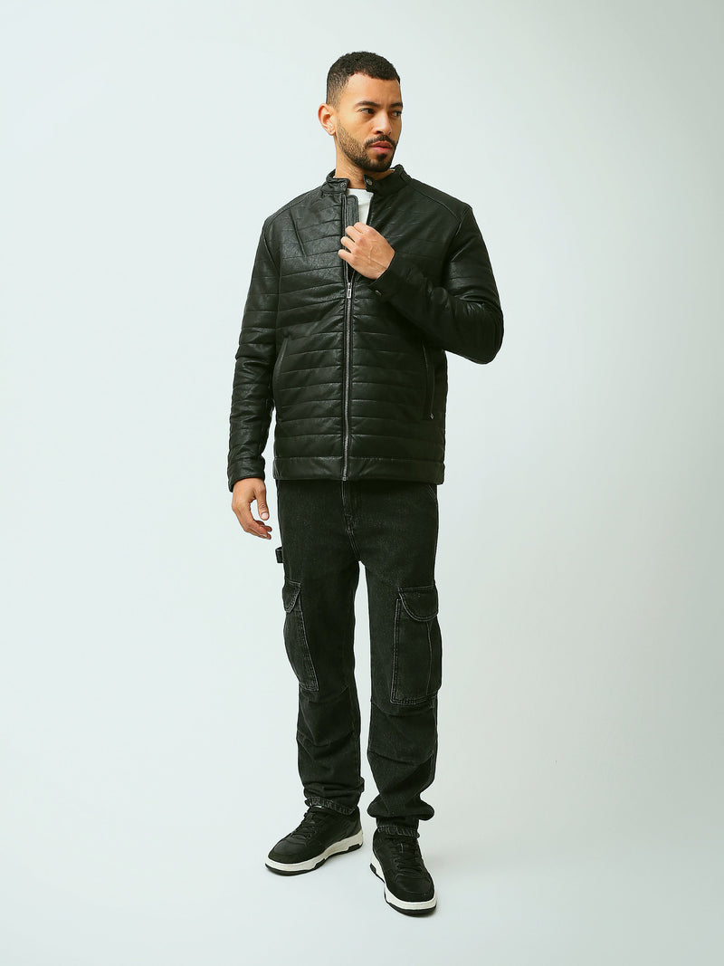 Blouson Homme Effet Cuir Matelassé à Col Montant Zippé - JAC26WLBP28410TM1
