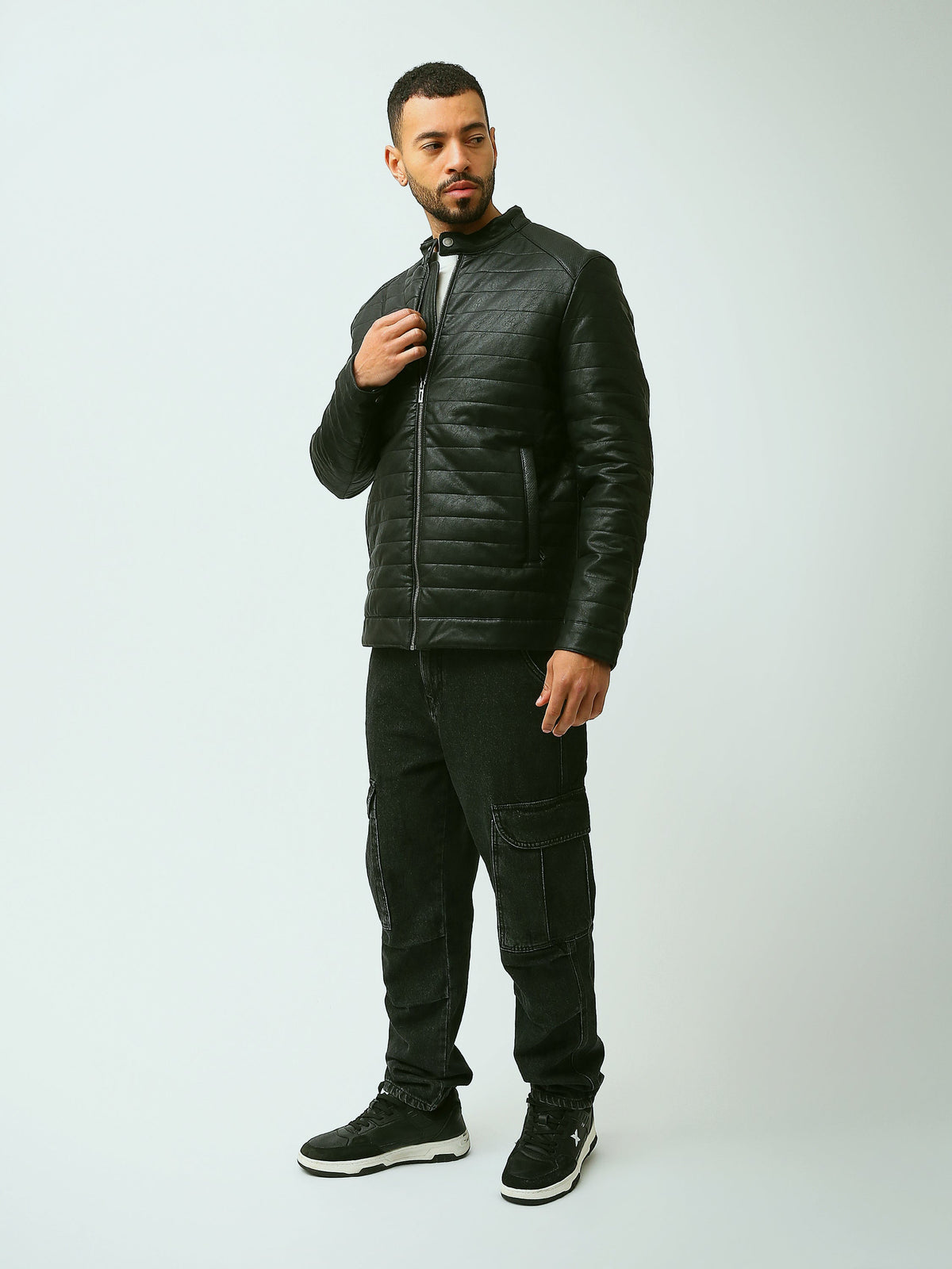 Blouson Homme Effet Cuir Matelassé à Col Montant Zippé - JAC26WLBP28410TM1