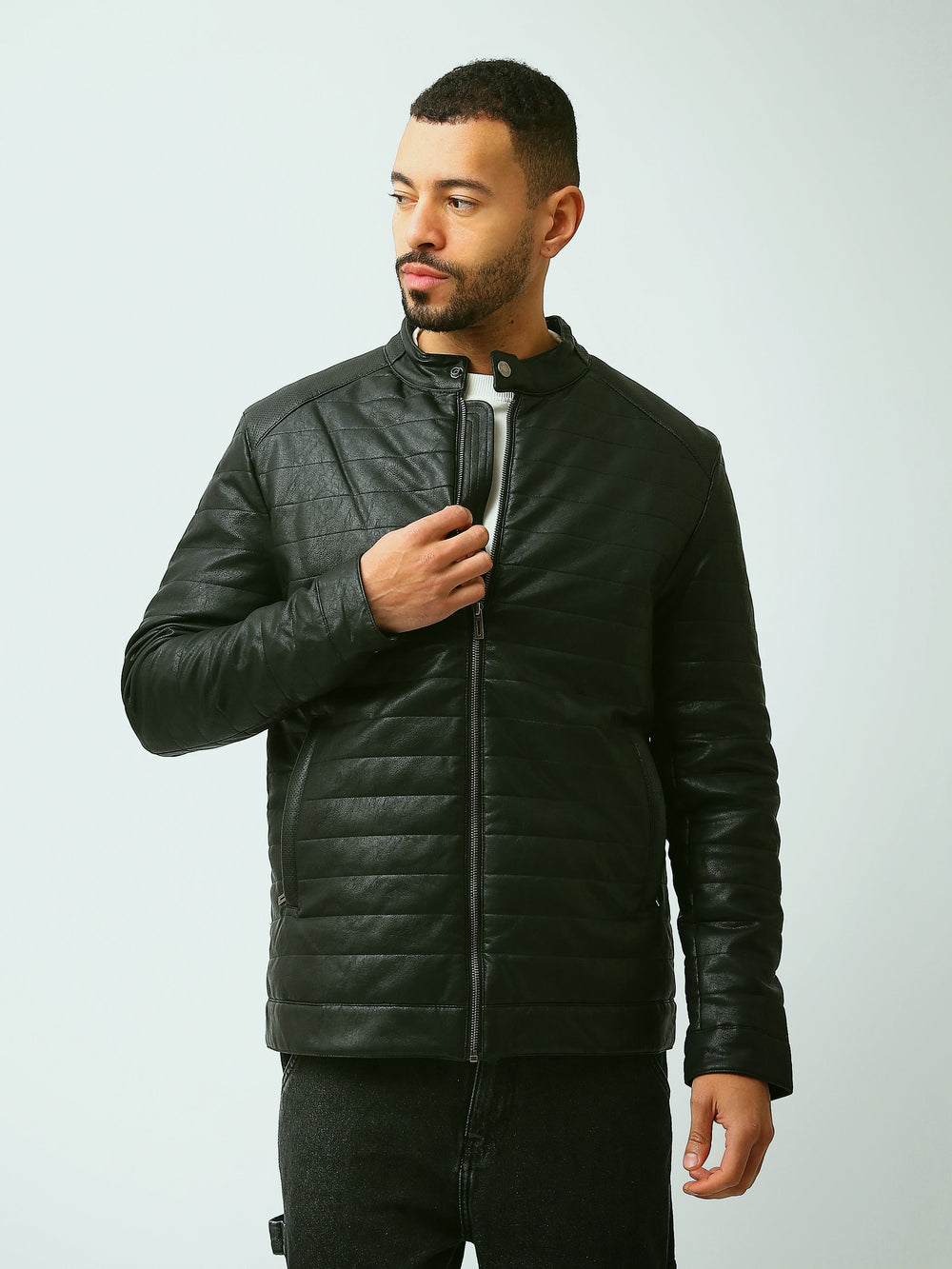 Blouson Homme Effet Cuir Matelassé à Col Montant Zippé - JAC26WLBP28410TM1