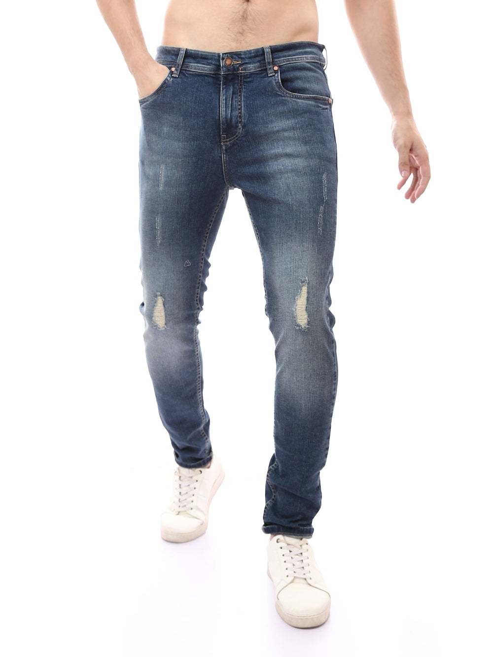 Jean Homme Slim Fit Effet Délavé et Déchiré – Style Urbain - JNS22GFDN22955TM1