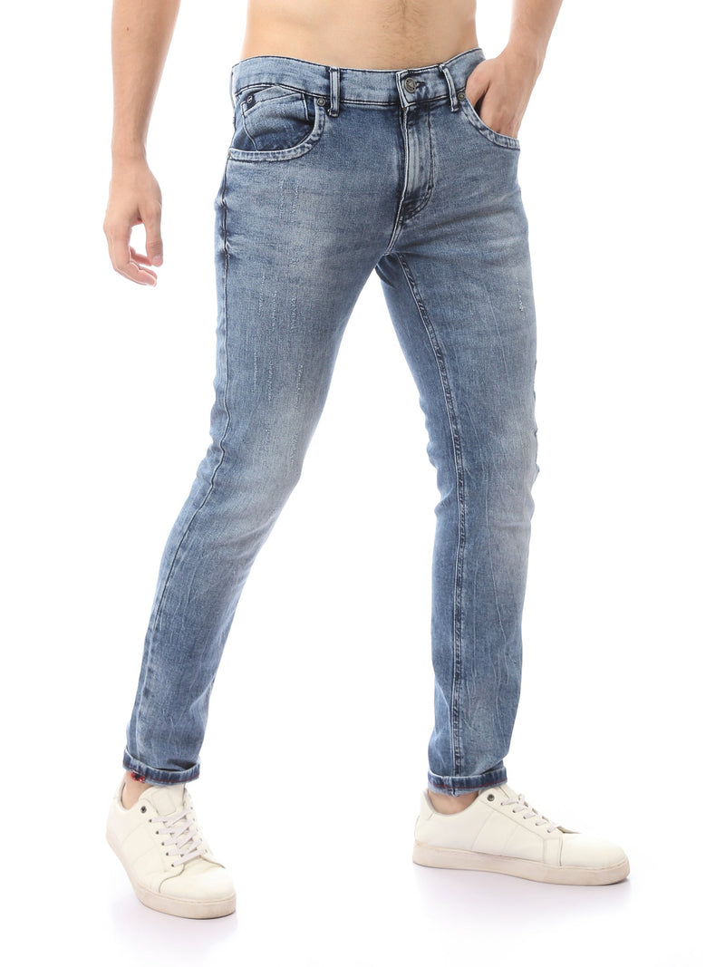 Jean Homme Slim Fit Délavé avec Effet Usé – Style Casual - JNS23SPSW22654TM1