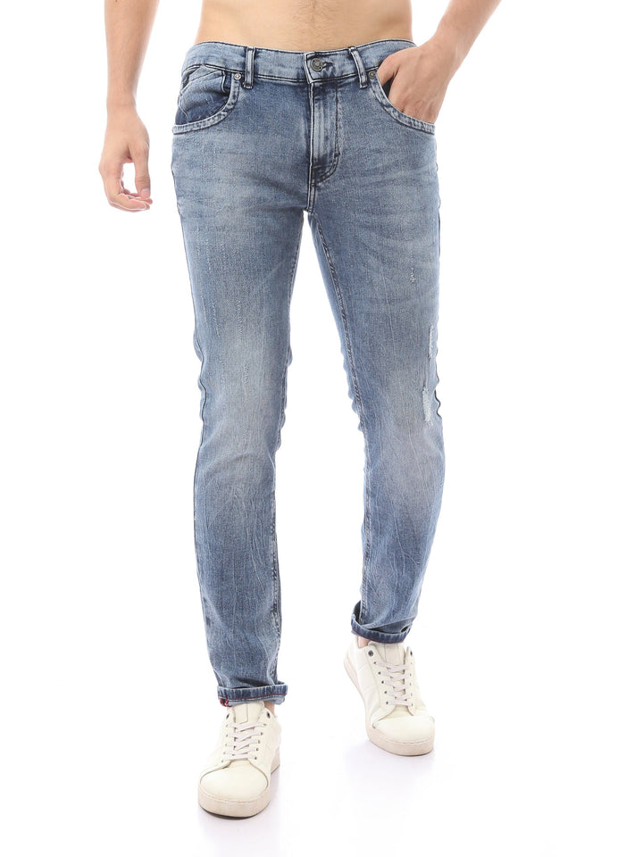Jean Homme Slim Fit Délavé avec Effet Usé – Style Casual - JNS23SPSW22654TM1