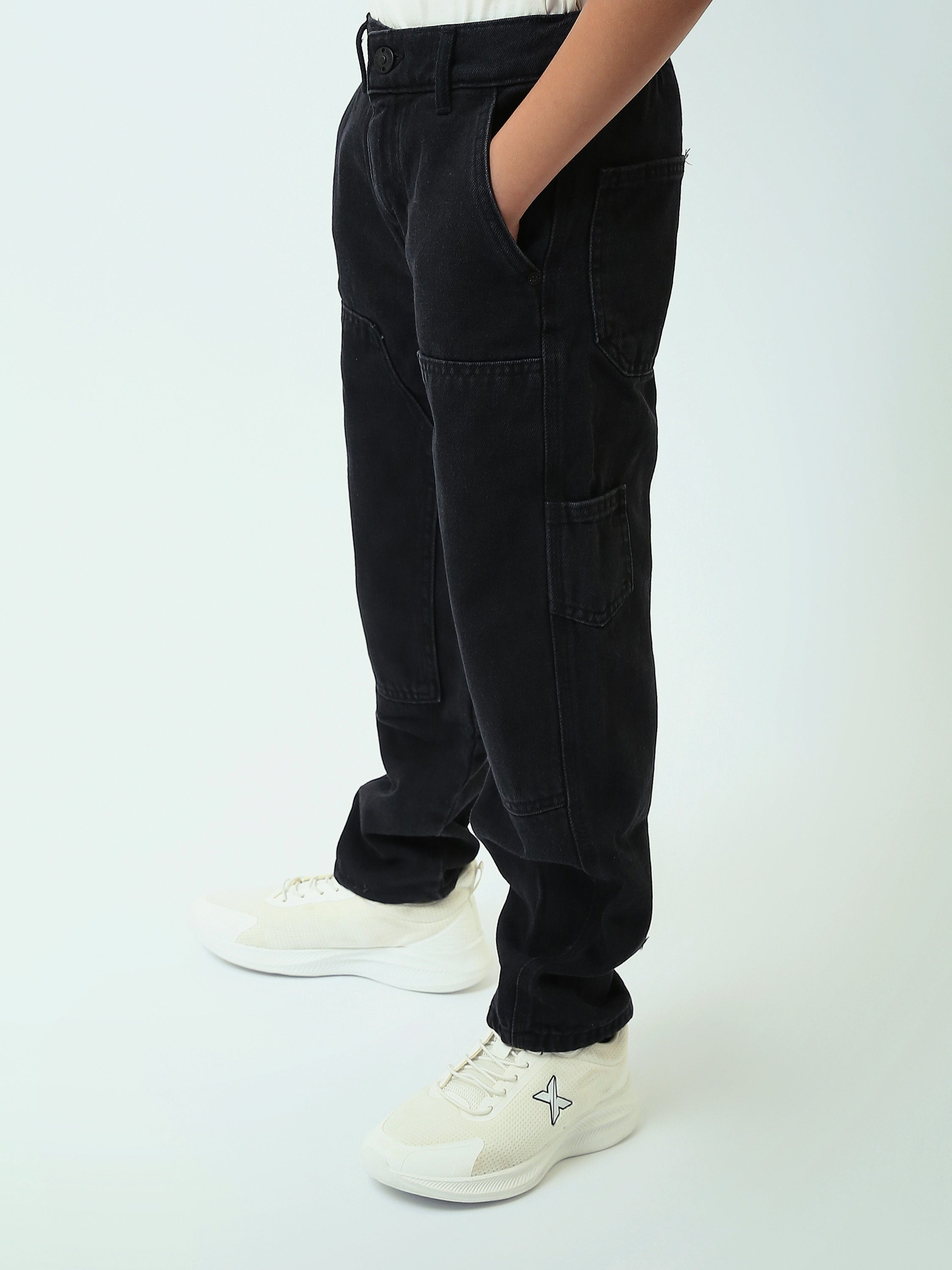 Jean Cargo Garçon Coupe Relax – Pantalon Denim avec Poches Utilitaires - JNS25GBBP22145TJ1