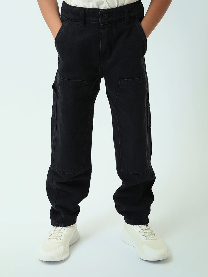 Jean Cargo Garçon Coupe Relax – Pantalon Denim avec Poches Utilitaires - JNS25GBBP22145TJ1