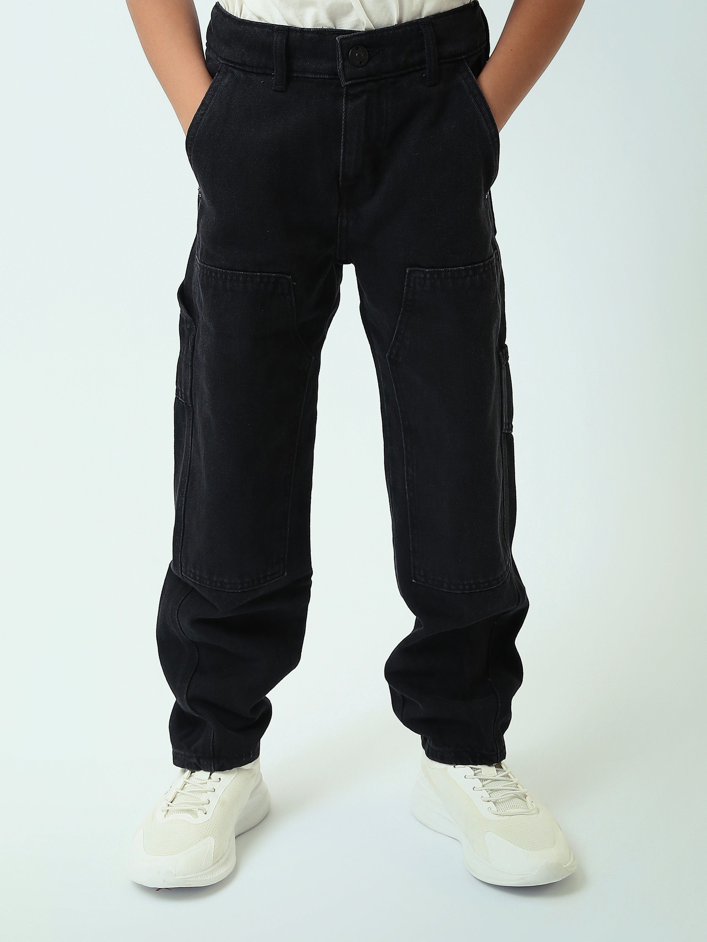 Jean Cargo Garçon Coupe Relax – Pantalon Denim avec Poches Utilitaires - JNS25GBBP22145TJ1
