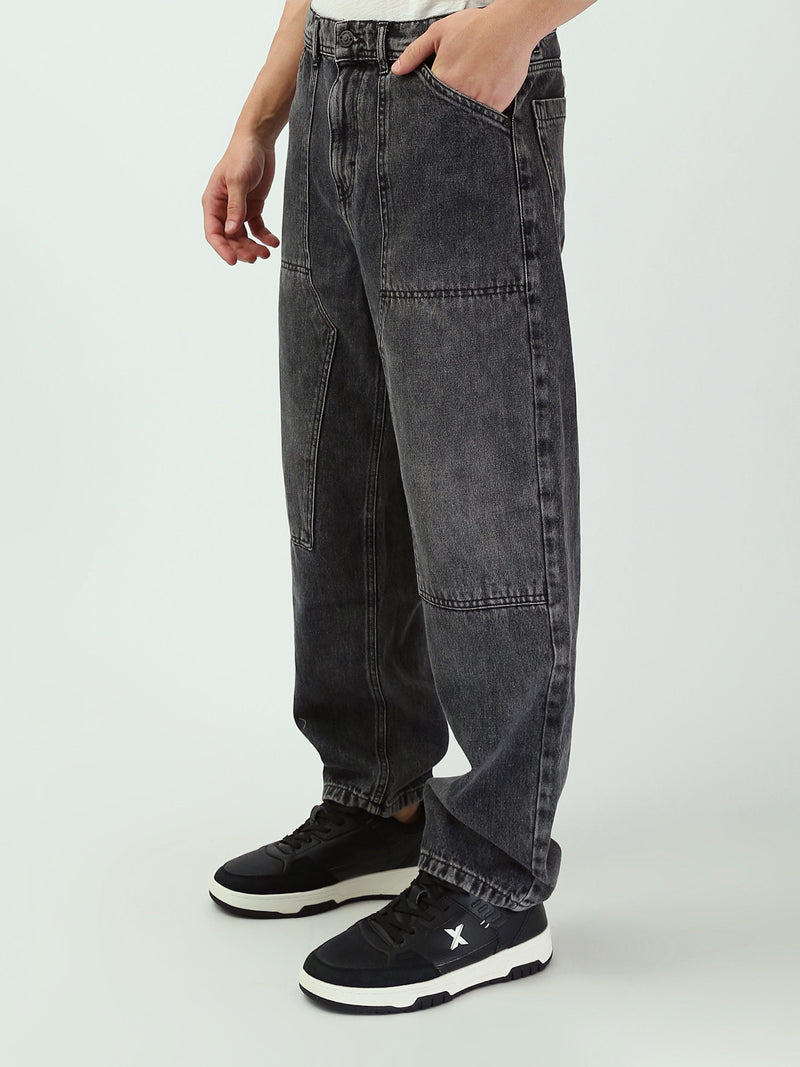 Jean Homme Baggy à Effet Délavé et Empiècements - JNS25GBBW22144TM1