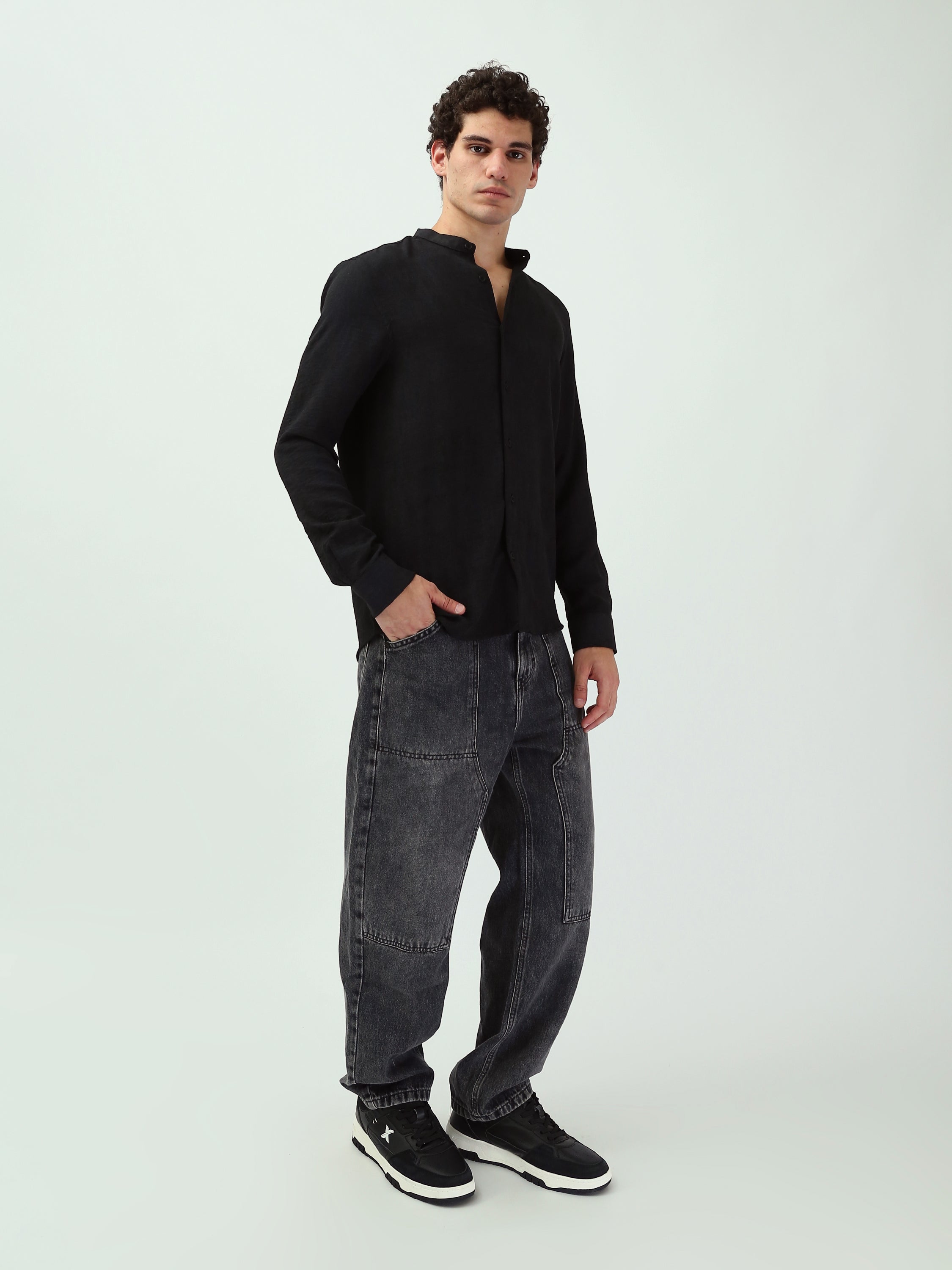 Jean Homme Baggy à Effet Délavé et Empiècements - JNS25GBBW22144TM1