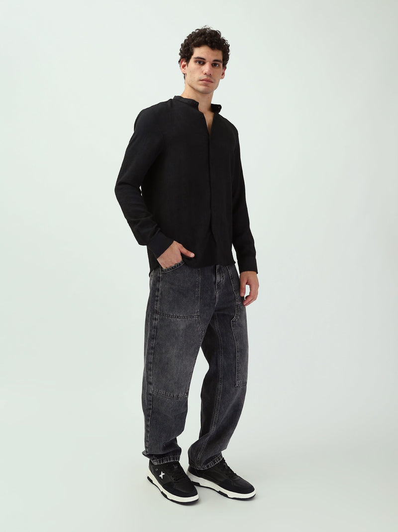 Jean Homme Baggy à Effet Délavé et Empiècements - JNS25GBBW22144TM1