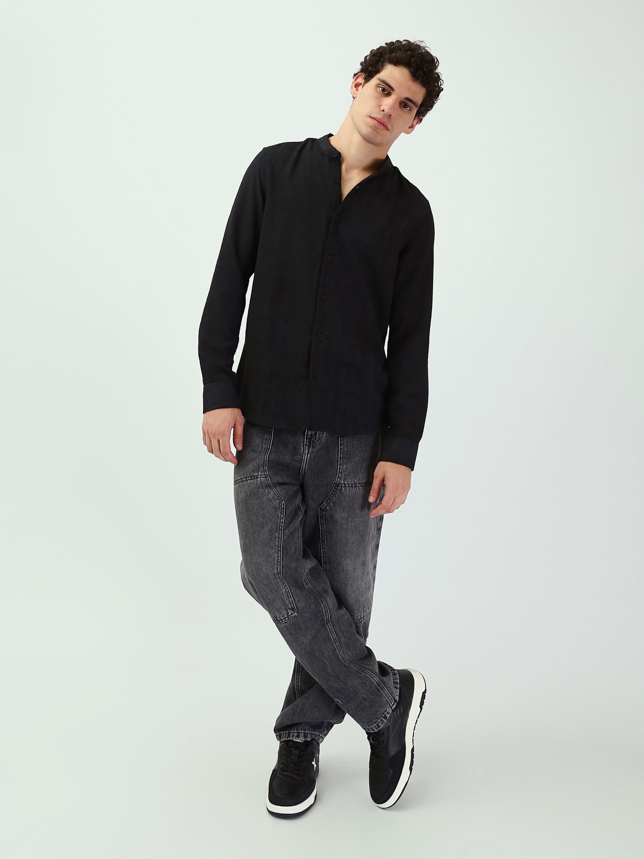 Jean Homme Baggy à Effet Délavé et Empiècements - JNS25GBBW22144TM1