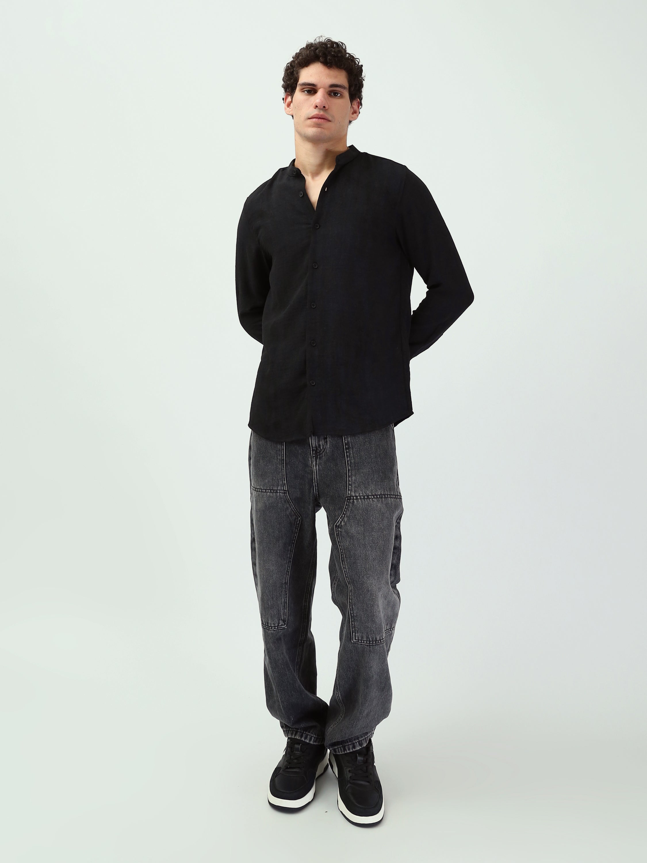 Jean Homme Baggy à Effet Délavé et Empiècements - JNS25GBBW22144TM1