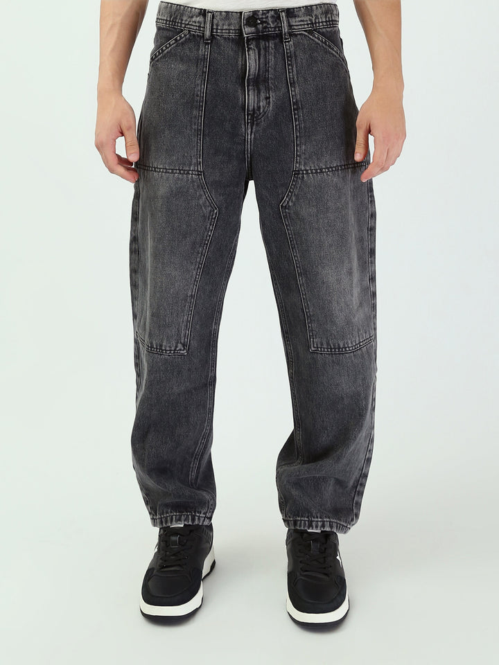 Jean Homme Baggy à Effet Délavé et Empiècements - JNS25GBBW22144TM1